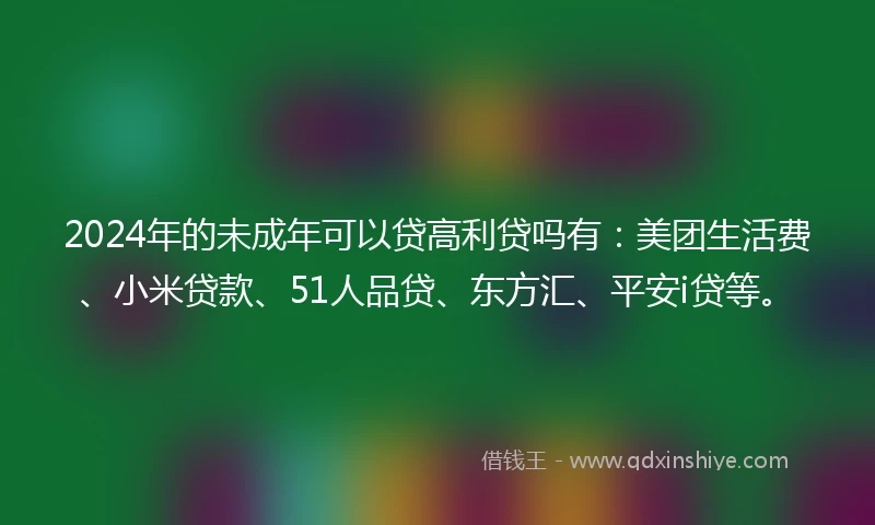 2024年的未成年可以贷高利贷吗有：美团生活费、小米贷款、51人品贷、东方汇、平安i贷等。