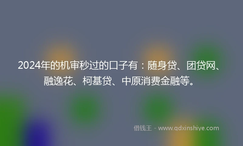 2024年的机审秒过的口子有：随身贷、团贷网、融逸花、柯基贷、中原消费金融等。