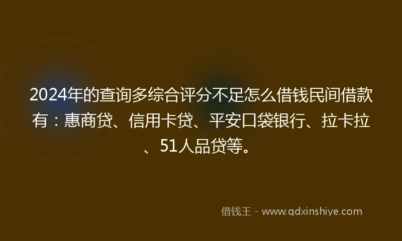 2024年的查询多综合评分不足怎么借钱民间借款有：惠商贷、信用卡贷、平安口袋银行、拉卡拉、51人品贷等。