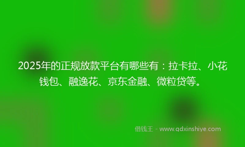 2025年的正规放款平台有哪些有：拉卡拉、小花钱包、融逸花、京东金融、微粒贷等。