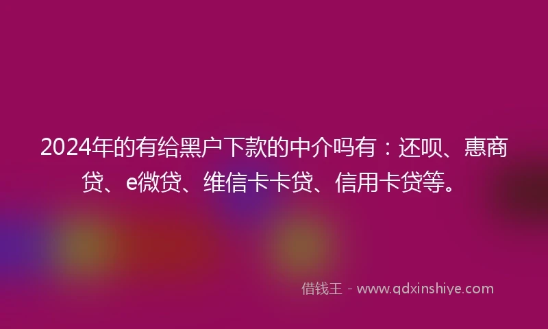 2024年的有给黑户下款的中介吗有：还呗、惠商贷、e微贷、维信卡卡贷、信用卡贷等。