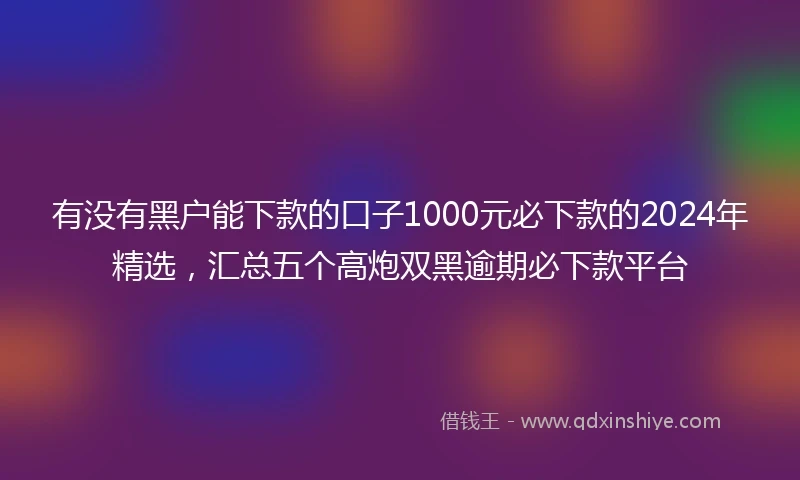 有没有黑户能下款的口子1000元必下款的2024年精选，汇总五个高炮双黑逾期必下款平台