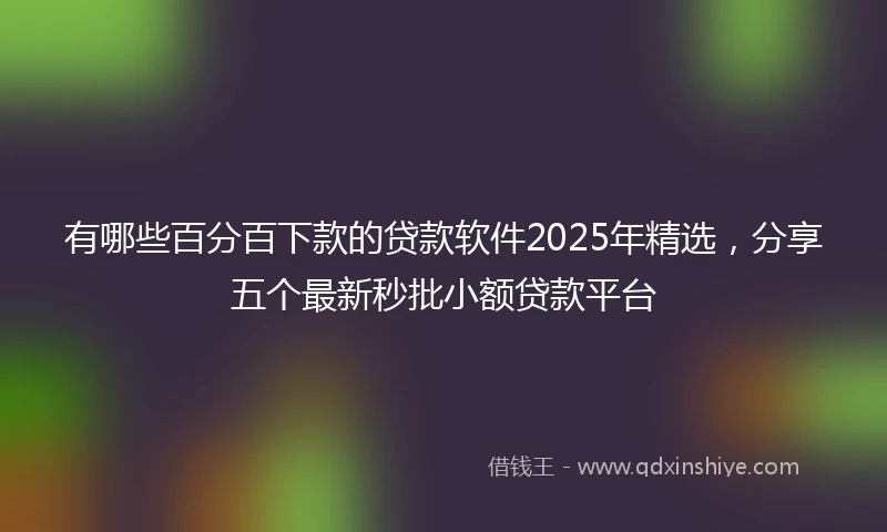 有哪些百分百下款的贷款软件2025年精选，分享五个最新秒批小额贷款平台