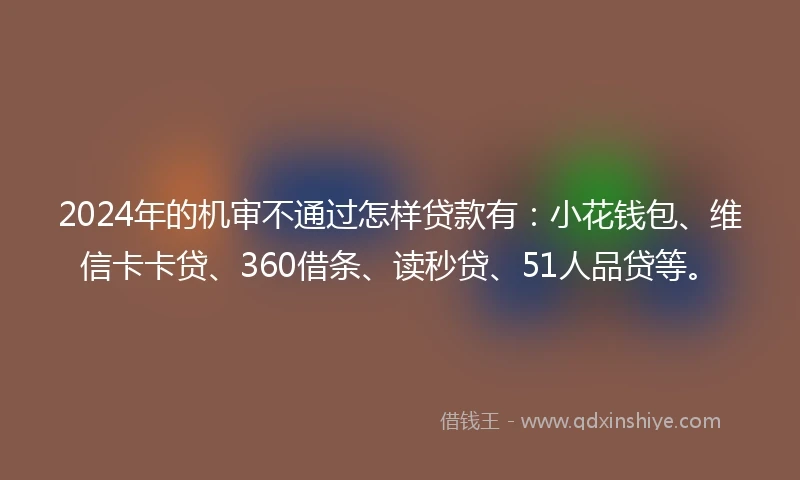 2024年的机审不通过怎样贷款有：小花钱包、维信卡卡贷、360借条、读秒贷、51人品贷等。
