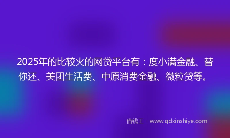 2025年的比较火的网贷平台有：度小满金融、替你还、美团生活费、中原消费金融、微粒贷等。