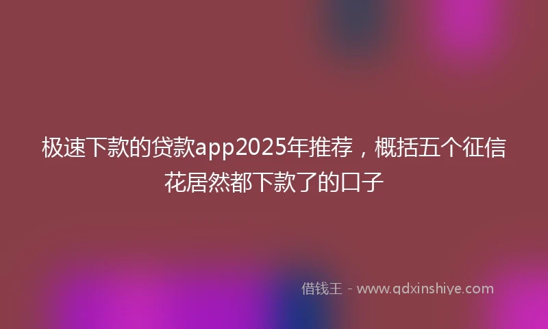 极速下款的贷款app2025年推荐，概括五个征信花居然都下款了的口子