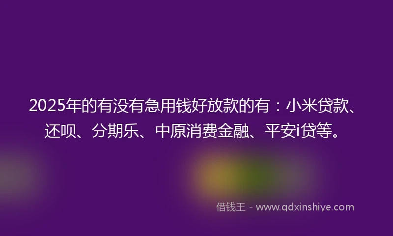 2025年的有没有急用钱好放款的有：小米贷款、还呗、分期乐、中原消费金融、平安i贷等。