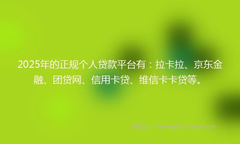 2025年的正规个人贷款平台有：拉卡拉、京东金融、团贷网、信用卡贷、维信卡卡贷等。