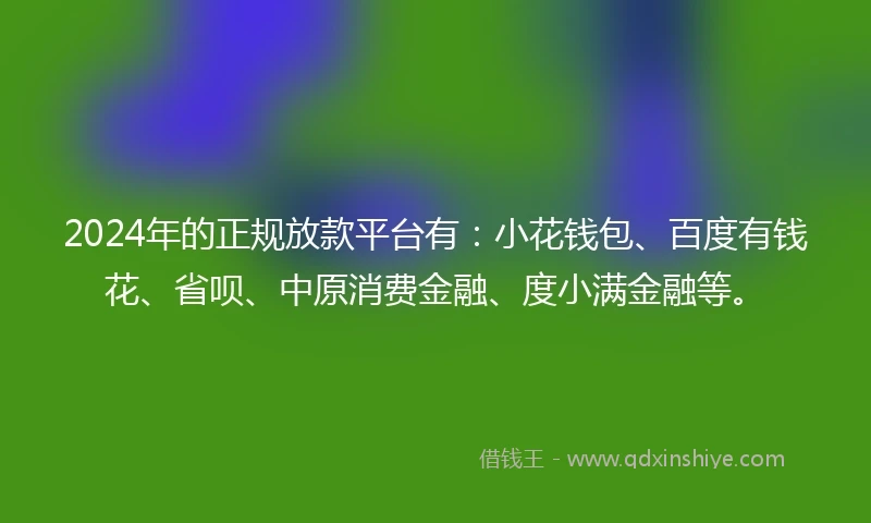 2024年的正规放款平台有：小花钱包、百度有钱花、省呗、中原消费金融、度小满金融等。