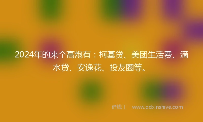 2024年的来个高炮有：柯基贷、美团生活费、滴水贷、安逸花、投友圈等。