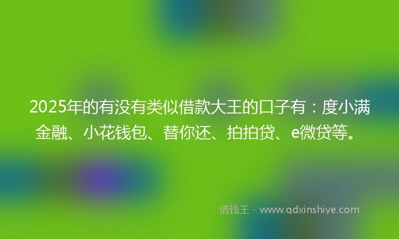 2025年的有没有类似借款大王的口子有：度小满金融、小花钱包、替你还、拍拍贷、e微贷等。