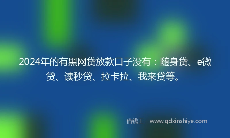 2024年的有黑网贷放款口子没有：随身贷、e微贷、读秒贷、拉卡拉、我来贷等。