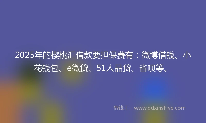 2025年的樱桃汇借款要担保费有：微博借钱、小花钱包、e微贷、51人品贷、省呗等。
