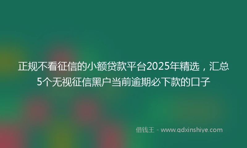正规不看征信的小额贷款平台2025年精选，汇总5个无视征信黑户当前逾期必下款的口子
