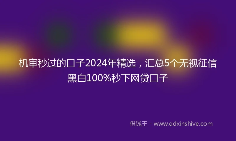 机审秒过的口子2024年精选，汇总5个无视征信黑白100%秒下网贷口子