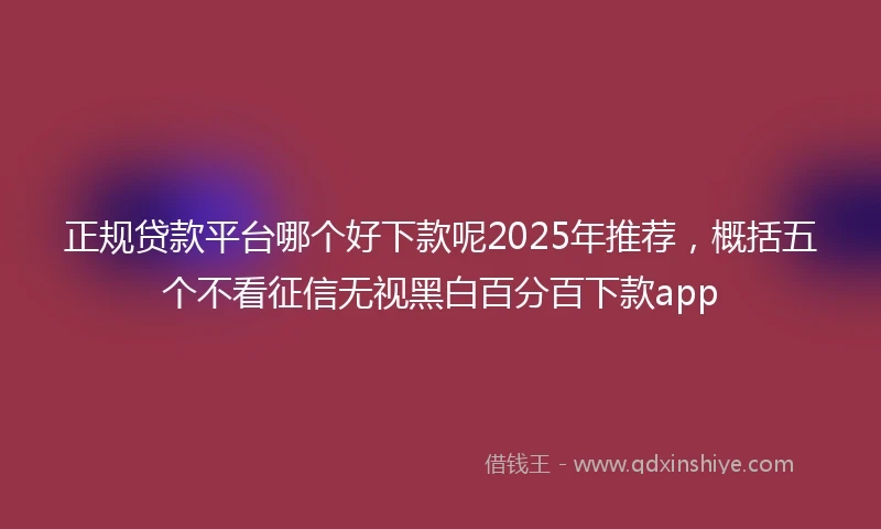 正规贷款平台哪个好下款呢2025年推荐，概括五个不看征信无视黑白百分百下款app
