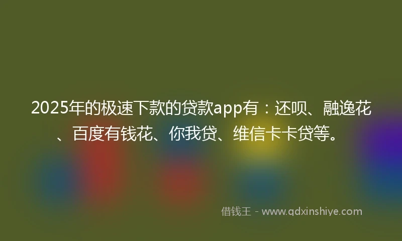 2025年的极速下款的贷款app有：还呗、融逸花、百度有钱花、你我贷、维信卡卡贷等。