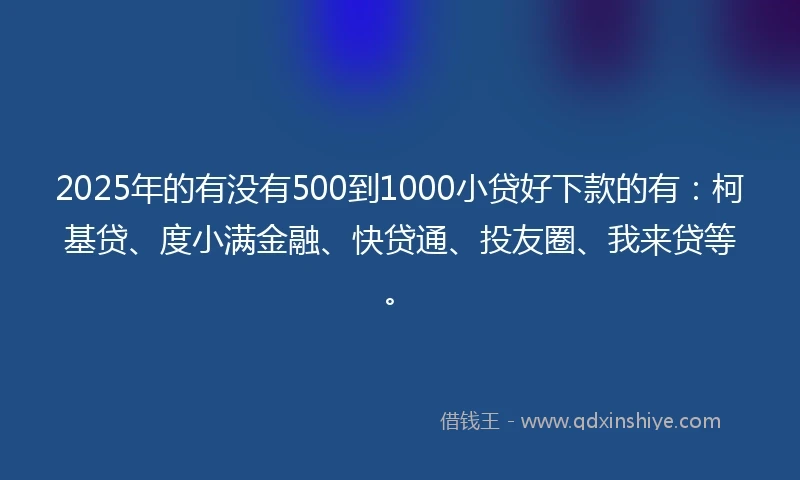 2025年的有没有500到1000小贷好下款的有：柯基贷、度小满金融、快贷通、投友圈、我来贷等。