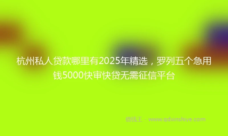 杭州私人贷款哪里有2025年精选,罗列五个急用钱5000快审快贷无需征信平台