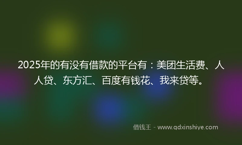 2025年的有没有借款的平台有：美团生活费、人人贷、东方汇、百度有钱花、我来贷等。