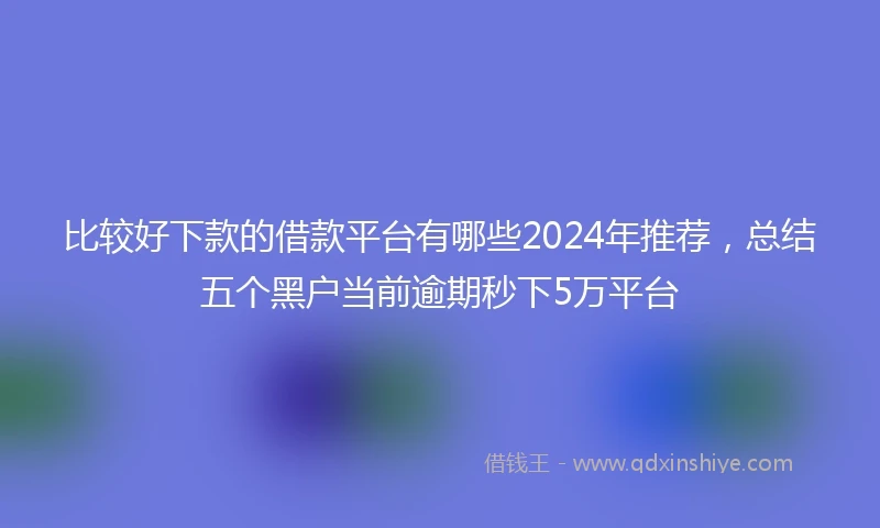比较好下款的借款平台有哪些2024年推荐，总结五个黑户当前逾期秒下5万平台
