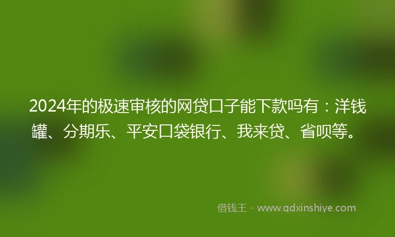2024年的极速审核的网贷口子能下款吗有：洋钱罐、分期乐、平安口袋银行、我来贷、省呗等。