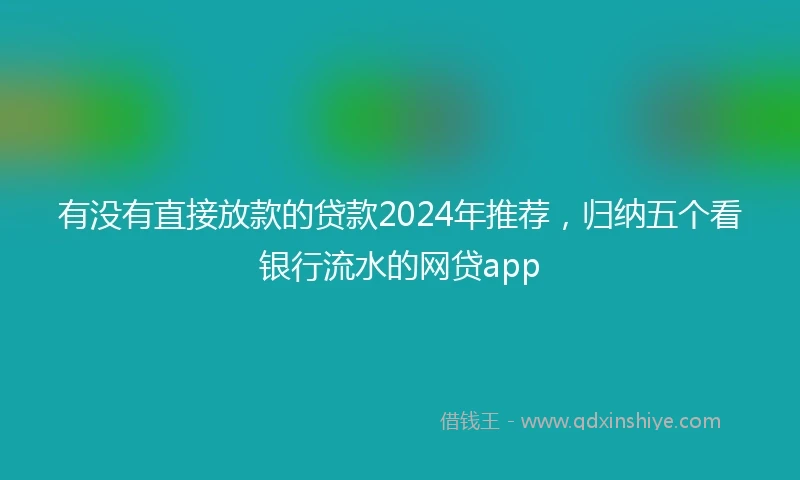 有没有直接放款的贷款2024年推荐，归纳五个看银行流水的网贷app