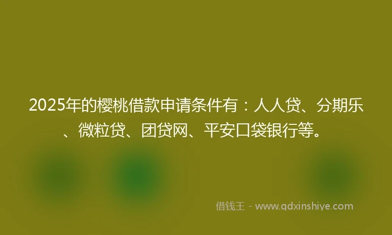 2025年的樱桃借款申请条件有：人人贷、分期乐、微粒贷、团贷网、平安口袋银行等。