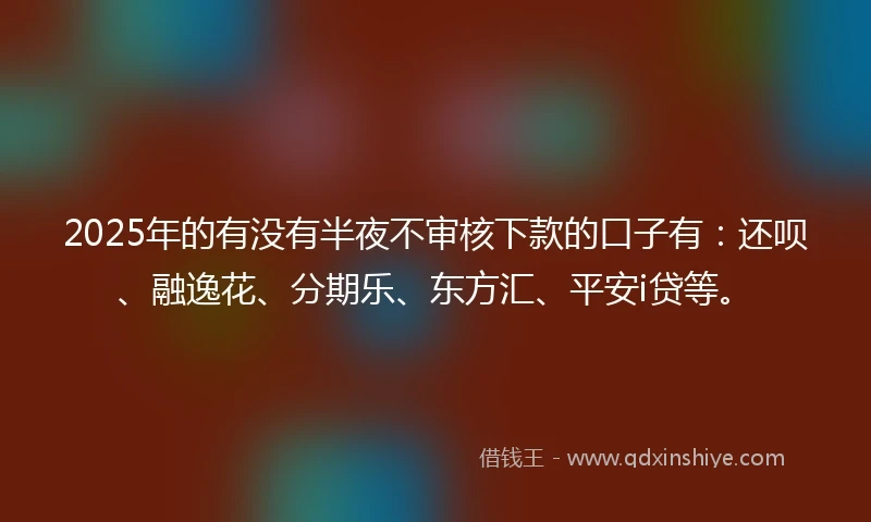 2025年的有没有半夜不审核下款的口子有：还呗、融逸花、分期乐、东方汇、平安i贷等。
