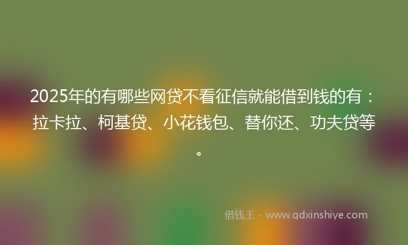 2025年的有哪些网贷不看征信就能借到钱的有：拉卡拉、柯基贷、小花钱包、替你还、功夫贷等。
