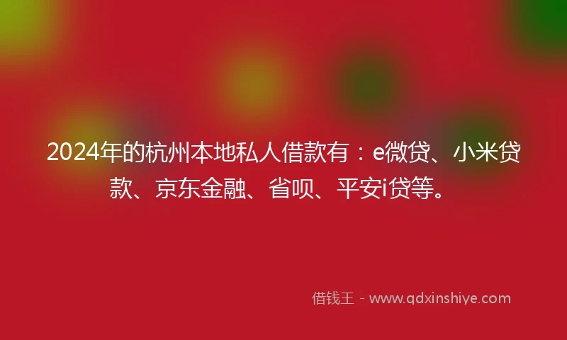 2024年的杭州本地私人借款有：e微贷、小米贷款、京东金融、省呗、平安i贷等。