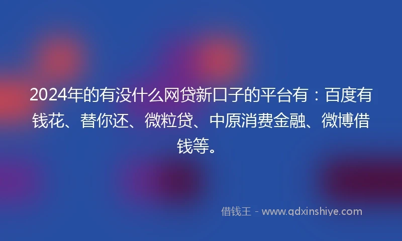 2024年的有没什么网贷新口子的平台有：百度有钱花、替你还、微粒贷、中原消费金融、微博借钱等。