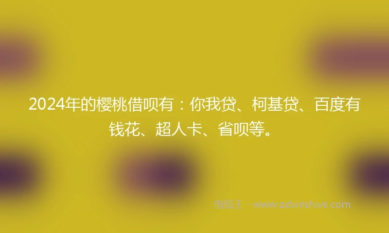 2024年的樱桃借呗有：你我贷、柯基贷、百度有钱花、超人卡、省呗等。