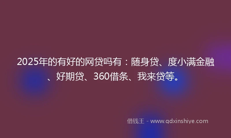 2025年的有好的网贷吗有：随身贷、度小满金融、好期贷、360借条、我来贷等。