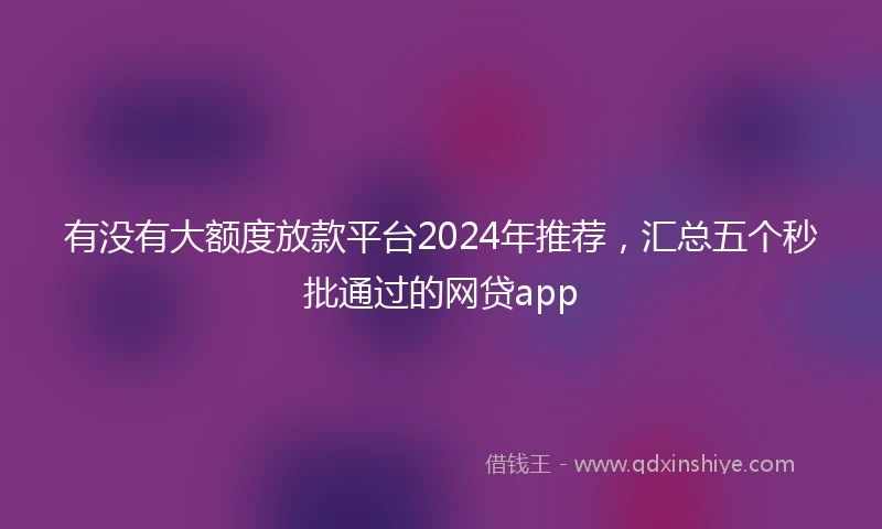有没有大额度放款平台2024年推荐，汇总五个秒批通过的网贷app