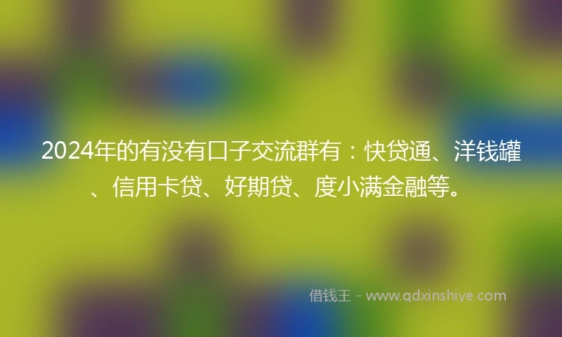 2024年的有没有口子交流群有：快贷通、洋钱罐、信用卡贷、好期贷、度小满金融等。