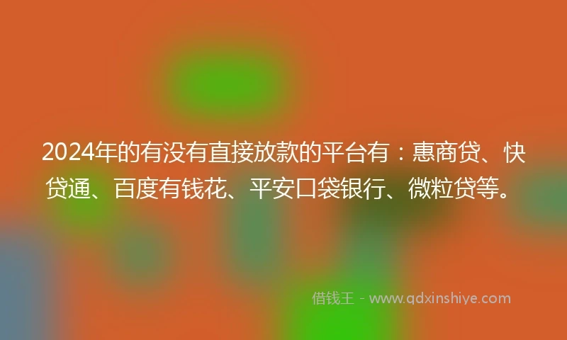 2024年的有没有直接放款的平台有：惠商贷、快贷通、百度有钱花、平安口袋银行、微粒贷等。