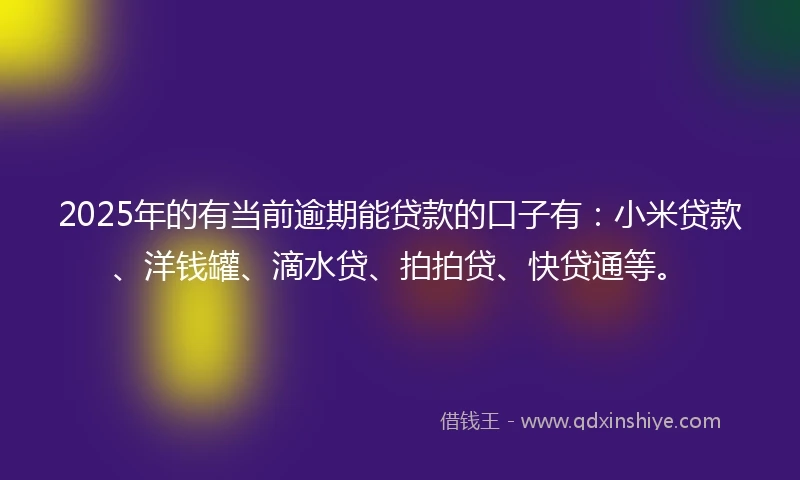 2025年的有当前逾期能贷款的口子有：小米贷款、洋钱罐、滴水贷、拍拍贷、快贷通等。