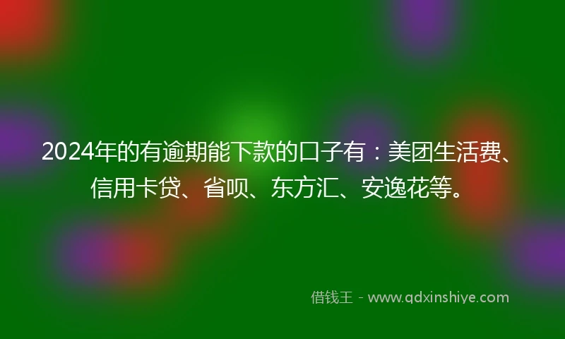 2024年的有逾期能下款的口子有：美团生活费、信用卡贷、省呗、东方汇、安逸花等。
