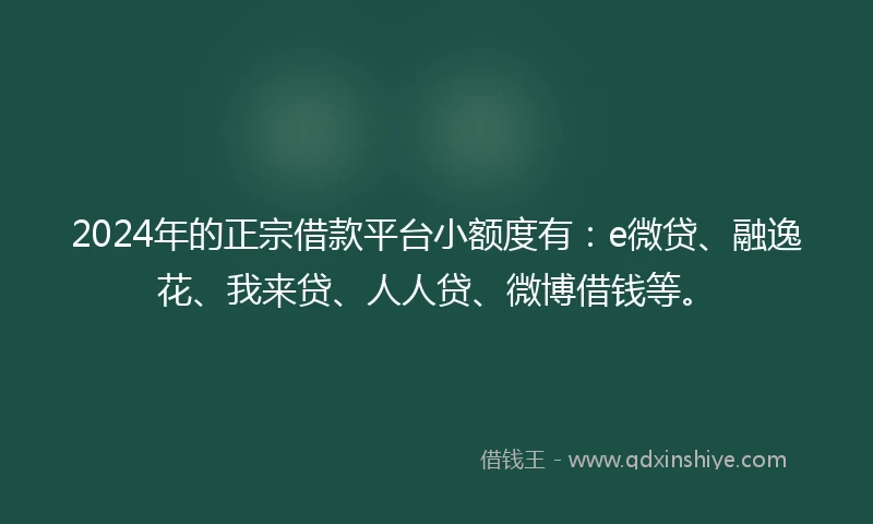 2024年的正宗借款平台小额度有：e微贷、融逸花、我来贷、人人贷、微博借钱等。
