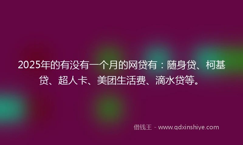 2025年的有没有一个月的网贷有：随身贷、柯基贷、超人卡、美团生活费、滴水贷等。