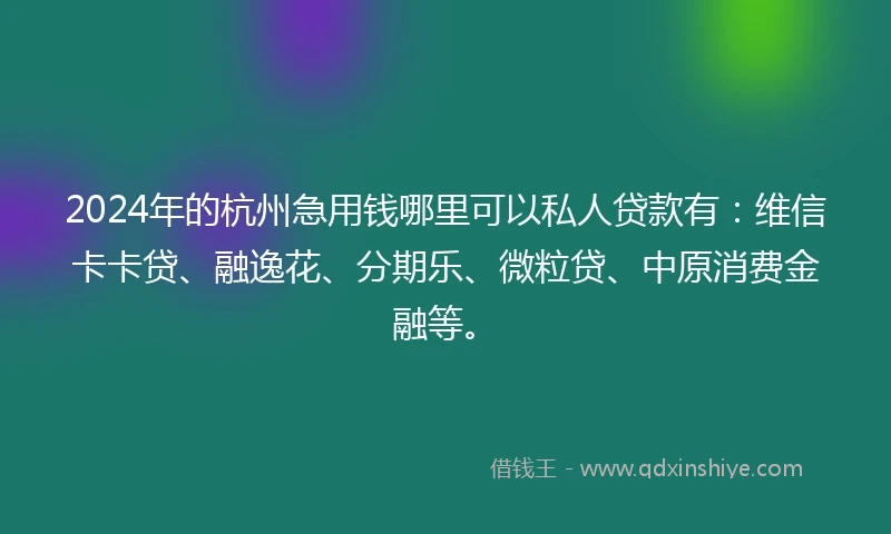 2024年的杭州急用钱哪里可以私人贷款有：维信卡卡贷、融逸花、分期乐、微粒贷、中原消费金融等。