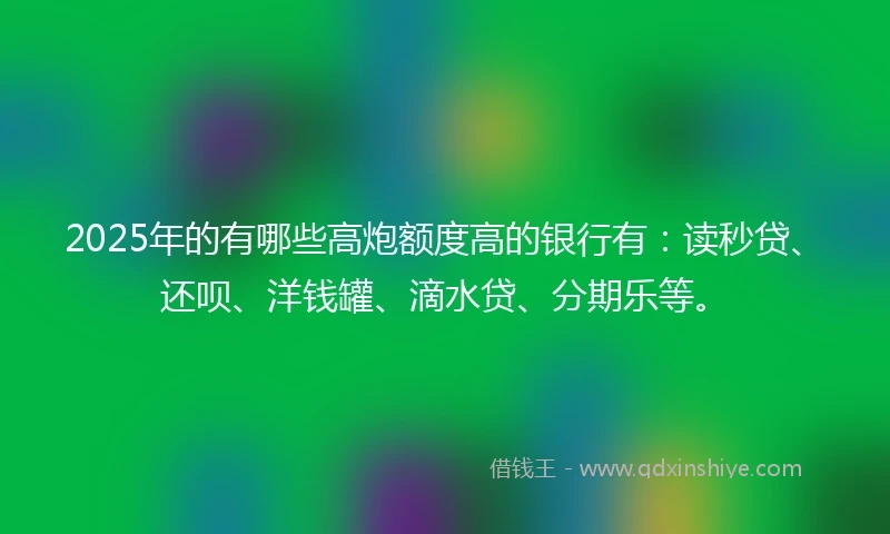 2025年的有哪些高炮额度高的银行有：读秒贷、还呗、洋钱罐、滴水贷、分期乐等。