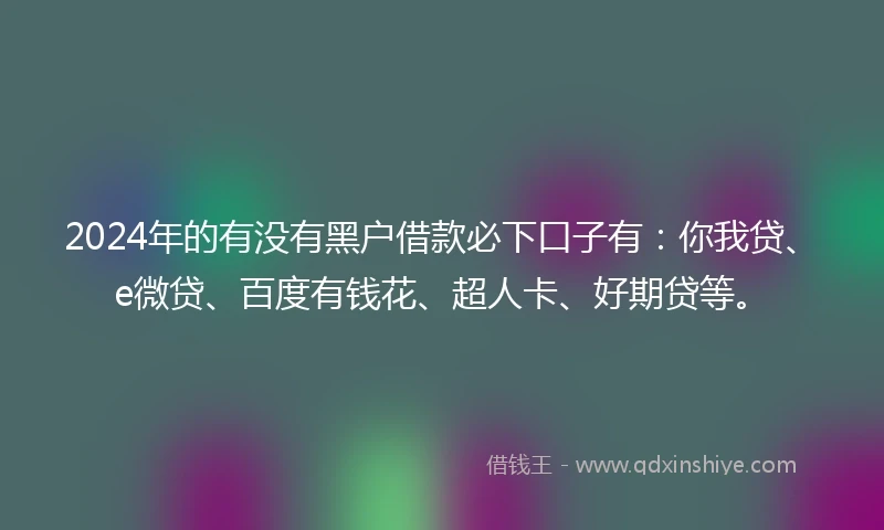 2024年的有没有黑户借款必下口子有：你我贷、e微贷、百度有钱花、超人卡、好期贷等。