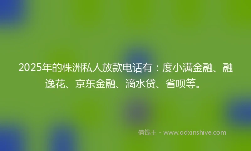 2025年的株洲私人放款电话有：度小满金融、融逸花、京东金融、滴水贷、省呗等。