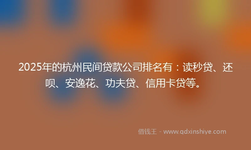 2025年的杭州民间贷款公司排名有：读秒贷、还呗、安逸花、功夫贷、信用卡贷等。