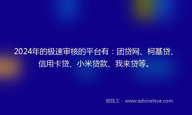 2024年的极速审核的平台有：团贷网、柯基贷、信用卡贷、小米贷款、我来贷等。