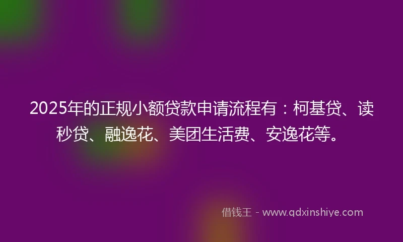 2025年的正规小额贷款申请流程有：柯基贷、读秒贷、融逸花、美团生活费、安逸花等。