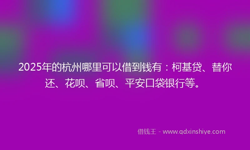 2025年的杭州哪里可以借到钱有：柯基贷、替你还、花呗、省呗、平安口袋银行等。