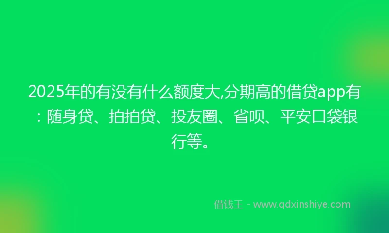 2025年的有没有什么额度大,分期高的借贷app有：随身贷、拍拍贷、投友圈、省呗、平安口袋银行等。